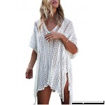 FEIAA Crochet Cover Up Swimwear Women Long Cover Ups Short Sleeve V-Neck Cutout White B07MX6PWD2